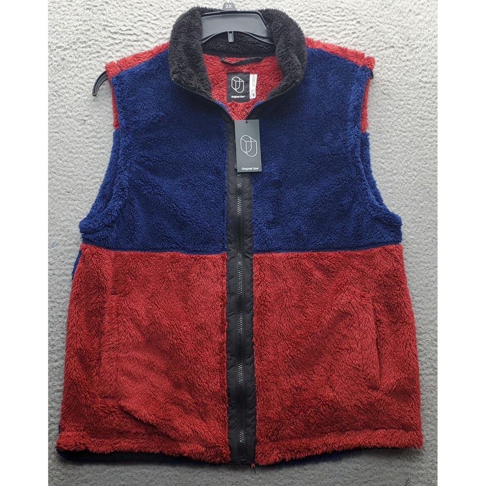 Original Use Vest Mens Medium Multi Sherpa Fleece Sleeveless Mock Neck‎ Full Zip